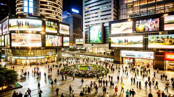 城市夜間商圈人潮聚集展現都市生活與商業活動繁榮景象